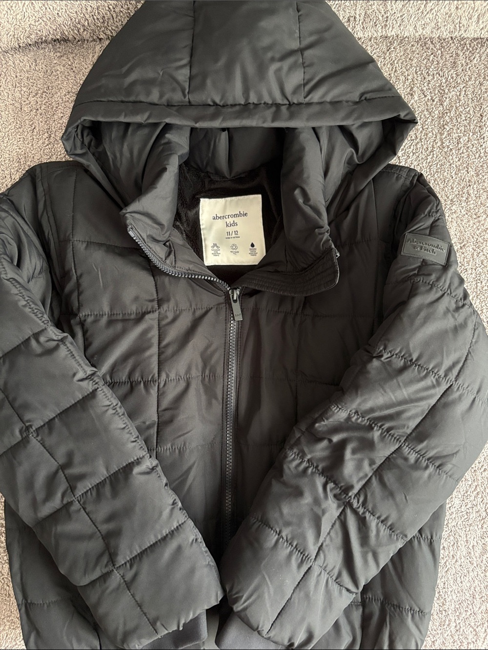 Abercrombie kids Black Quilted Hooded Puffer Jacket